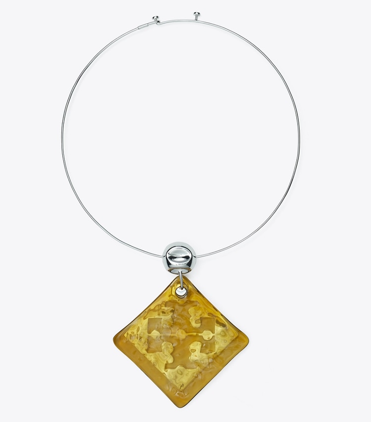 Tory Burch designer necklaces Resin Logo Collar Necklace in Light Silver / Light Topaz front