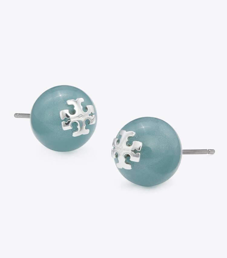 Tory Burch designer イヤリング＆ピアス レジンロゴ スタッドピアス in Tory Silver / Swirl Blue ディテール