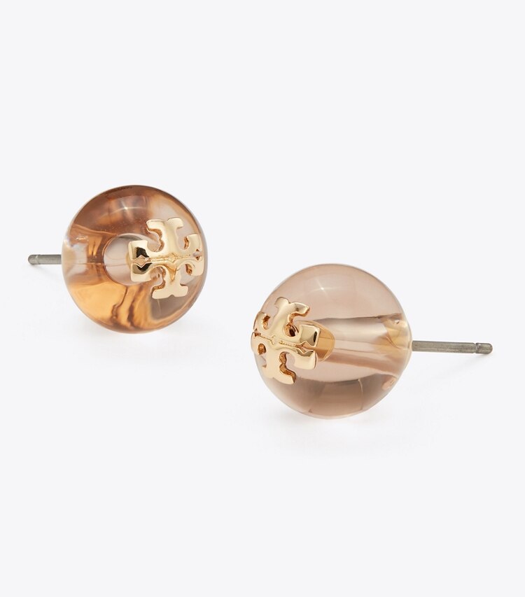 Tory Burch designer earrings Resin Logo Stud Earring in Tory Gold / Lilac detail