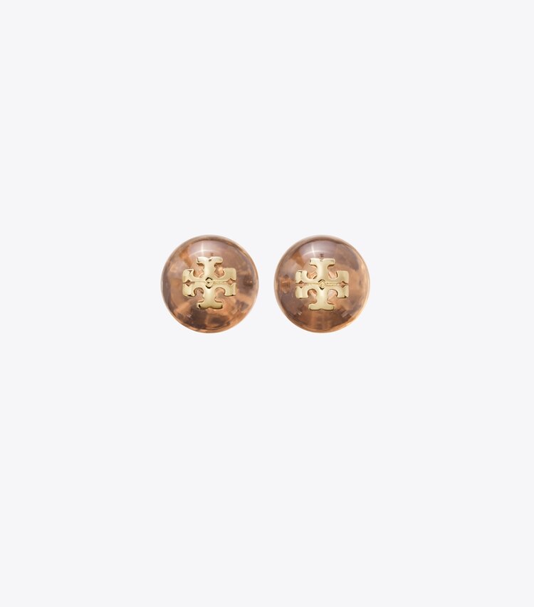 Tory Burch designer earrings Resin Logo Stud Earring in Tory Gold / Lilac front