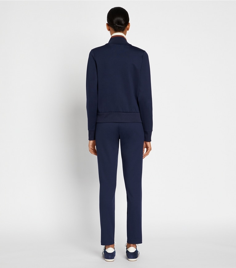 Tory Sport designer bottoms Retroknit Slim Track Pant in Tory Navy front