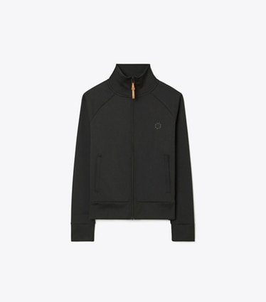 Tory Sport designer jackets Retroknit Track Jacket in Sport Black front