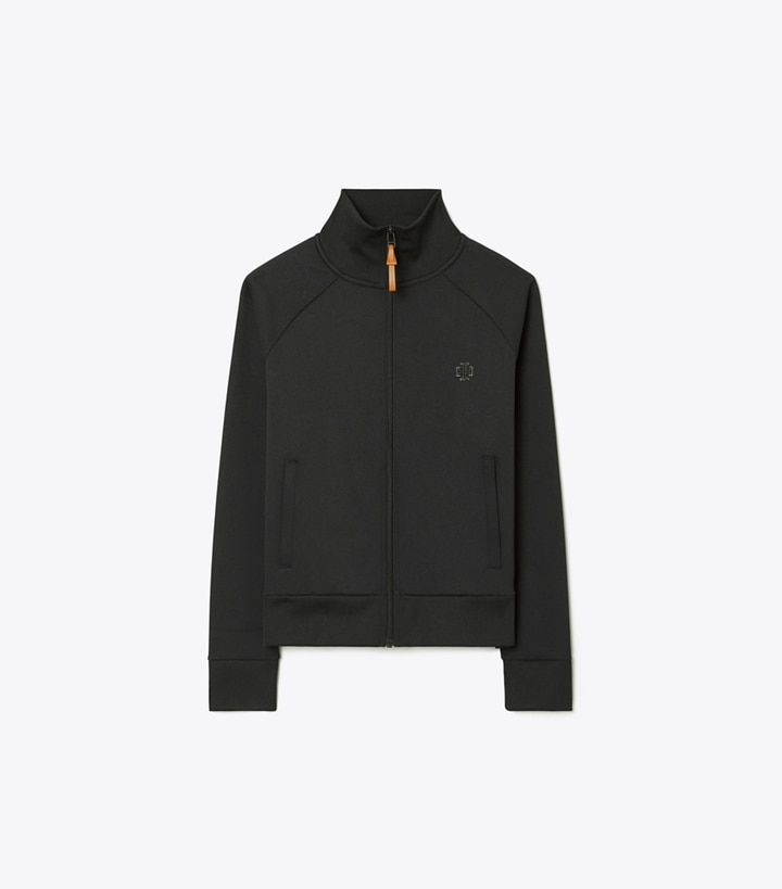 Tory Sport designer jackets Retroknit Track Jacket in Sport Black front