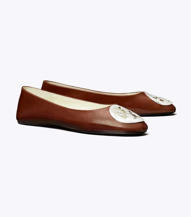 Tory Burch designer flats Reva Ballet in RUSSET BROWN angle