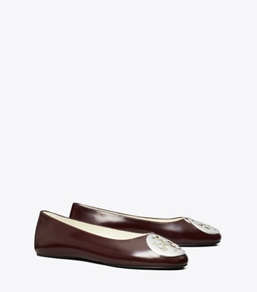 Tory Burch designer flats Reva Ballet in DARK CARMINE angle