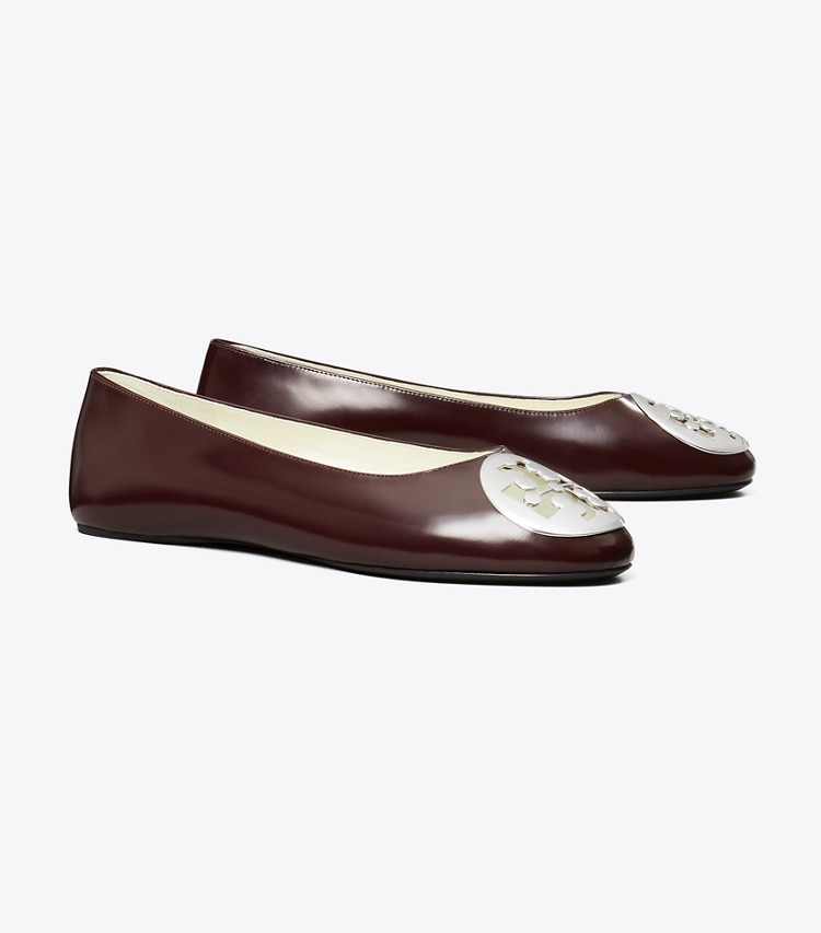 Tory Burch designer flats Reva Ballet in DARK CARMINE angle