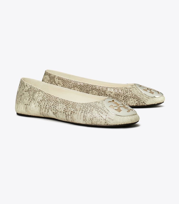 Tory Burch designer flats Reva Ballet in LIZARD SNAKESKIN / SILVER angle
