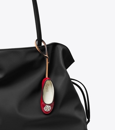 Tory Burch designer bag charms & key rings Reva Ballet Bag Charm in Toucan Red / Silver detail