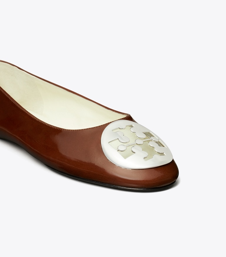Tory Burch designer flats Reva Ballet in RUSSET BROWN angle
