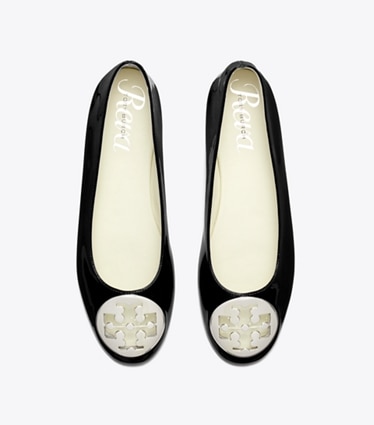 Tory Burch designer flats Reva Ballet in PERFECT BLACK overhead