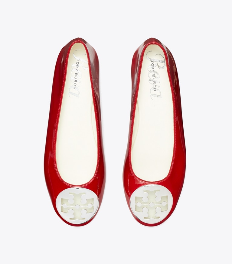 Tory Burch designer flats Reva Ballet in TOUCAN RED angle