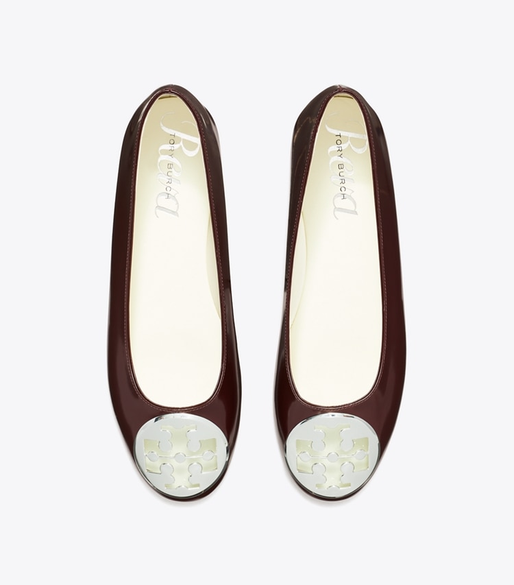 Tory Burch designer flats Reva Ballet in DARK CARMINE overhead