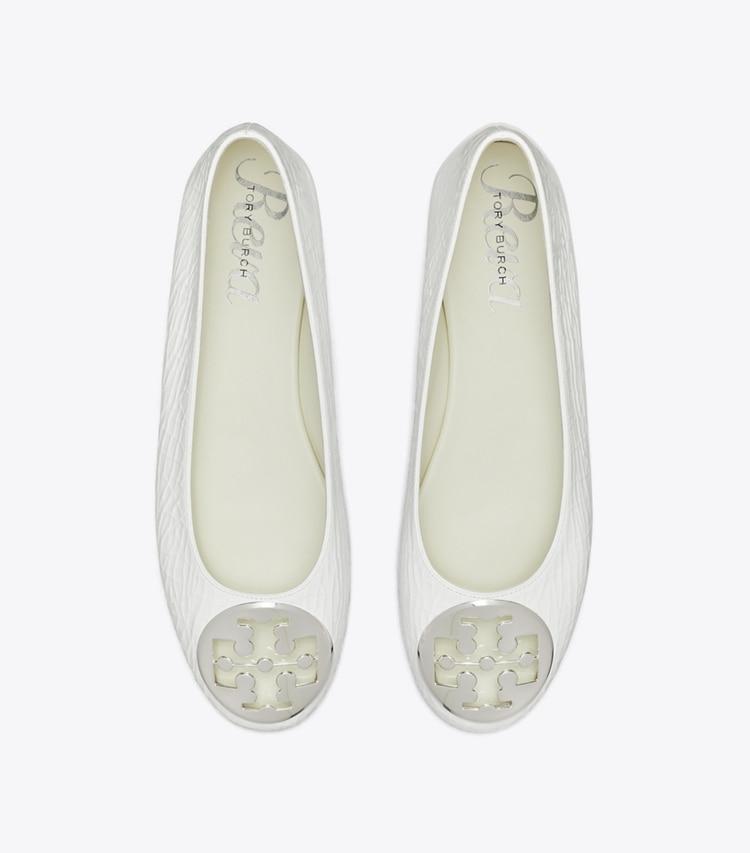 Tory Burch designer flats Reva Ballet in BIANCO overhead