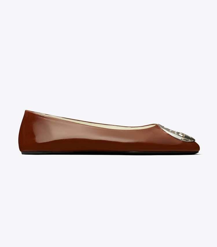Tory Burch designer flats Reva Ballet in RUSSET BROWN side