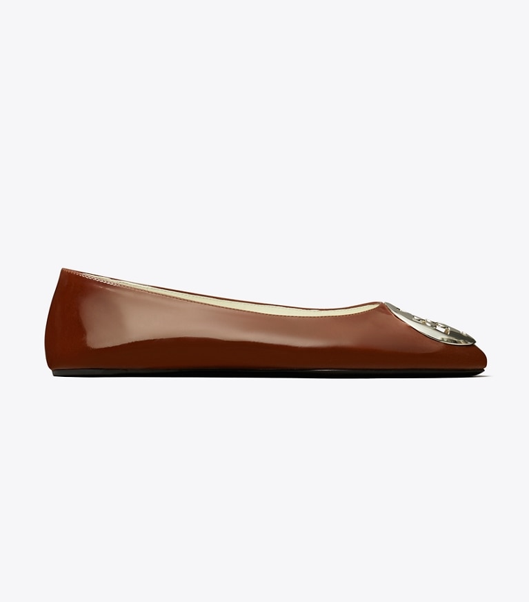 Tory Burch designer flats Reva Ballet in RUSSET BROWN angle