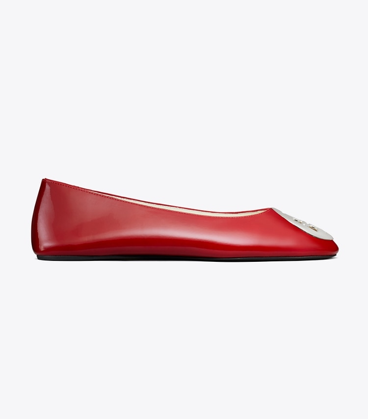 Tory Burch designer flats Reva Ballet in TOUCAN RED side