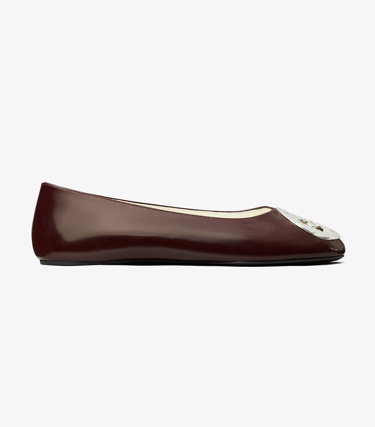 Tory Burch designer flats Reva Ballet in DARK CARMINE side