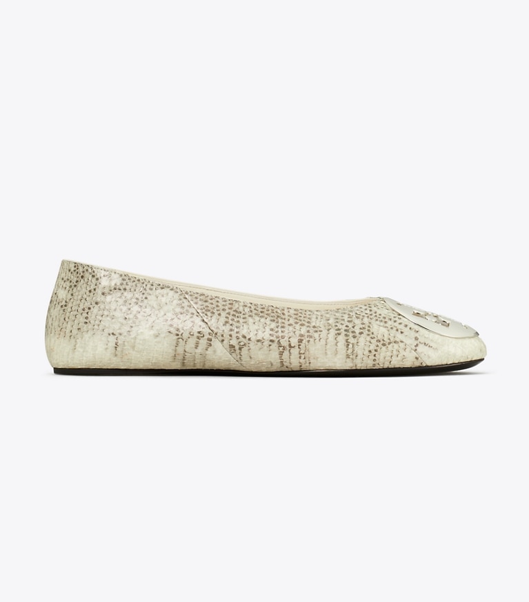 Tory Burch designer flats Reva Ballet in LIZARD SNAKESKIN / SILVER side