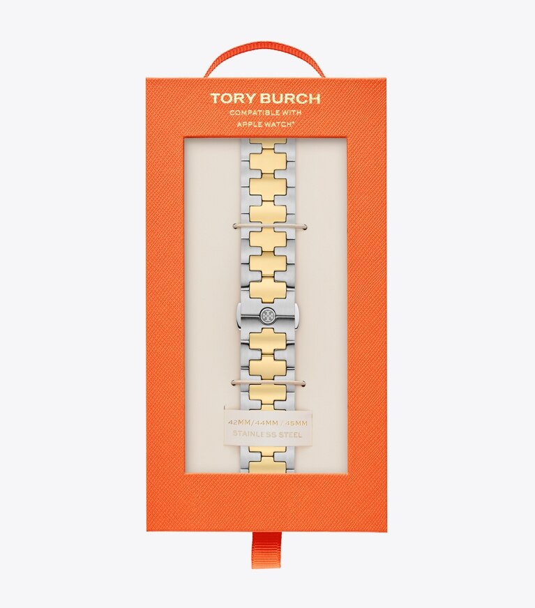 Tory Burch designer strap watches Reva Band for Apple Watch®, Two-Tone Gold/Stainless Steel in 2 TONE front