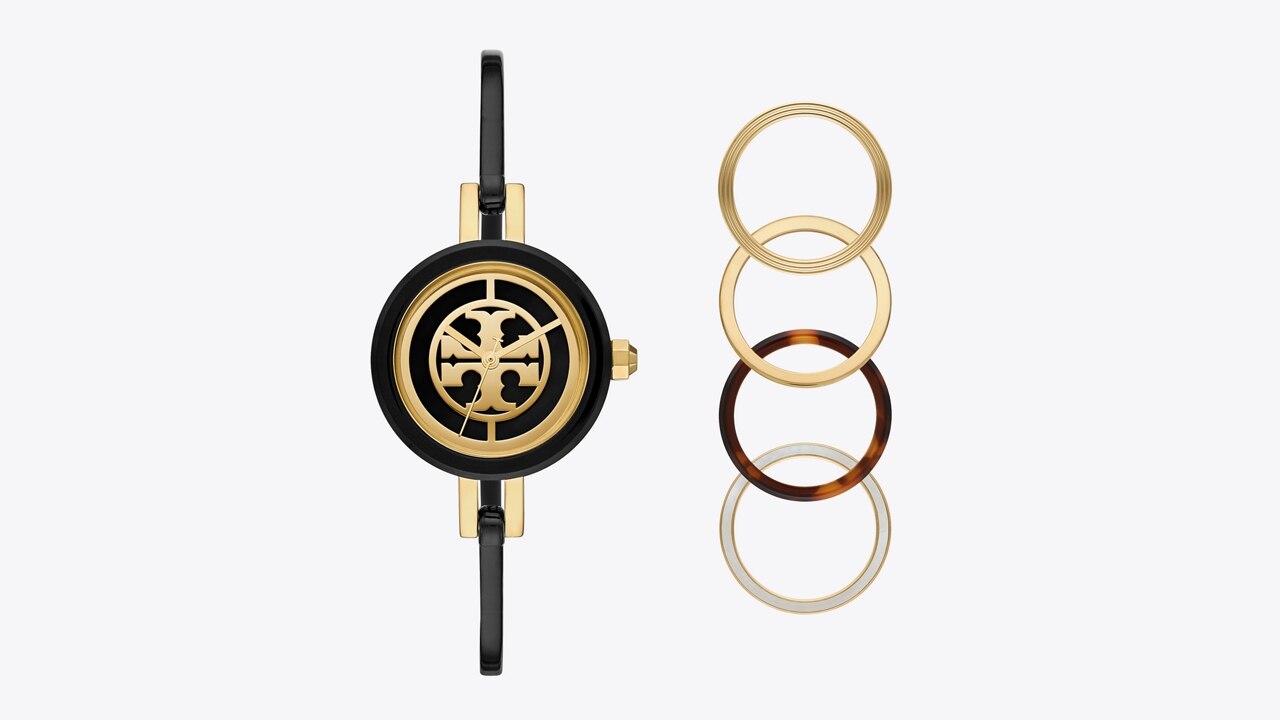 Reva Bangle Watch Gift Set, Black/Gold Stainless Steel/Multi-Color, 29 MM:  Women's Designer Strap Watches | Tory Burch