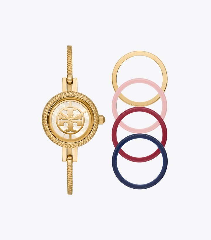 Tory Burch designer strap watches Reva Bangle Watch Gift Set in Gold/Multi-Color detail