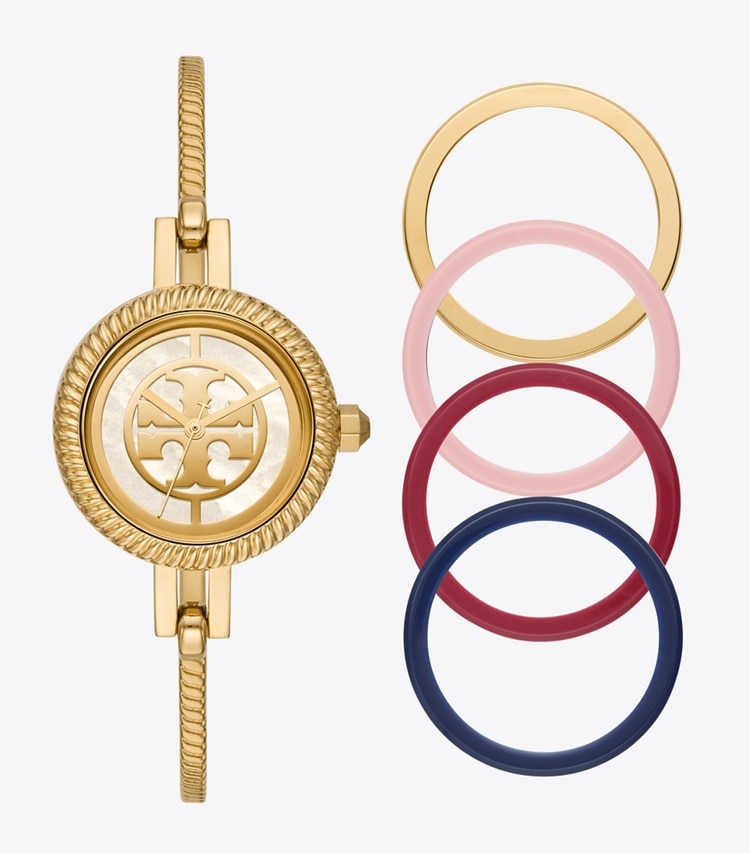Tory Burch designer strap watches Reva Bangle Watch Gift Set in Gold/Multi-Color detail