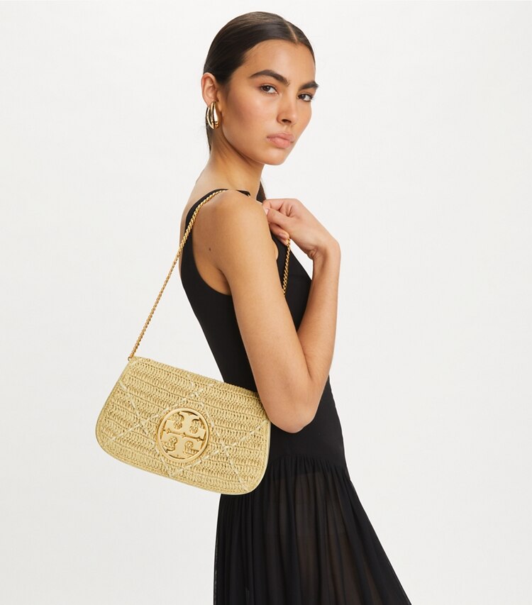 Tory Burch designer clutches Reva Clutch aus Bast in Natural accessory on model