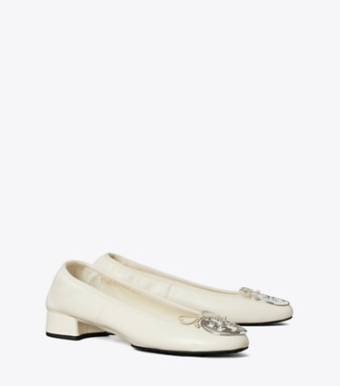 Tory Burch designer flats Reva Heeled Ballet in LIGHT CREAM / SILVER angle