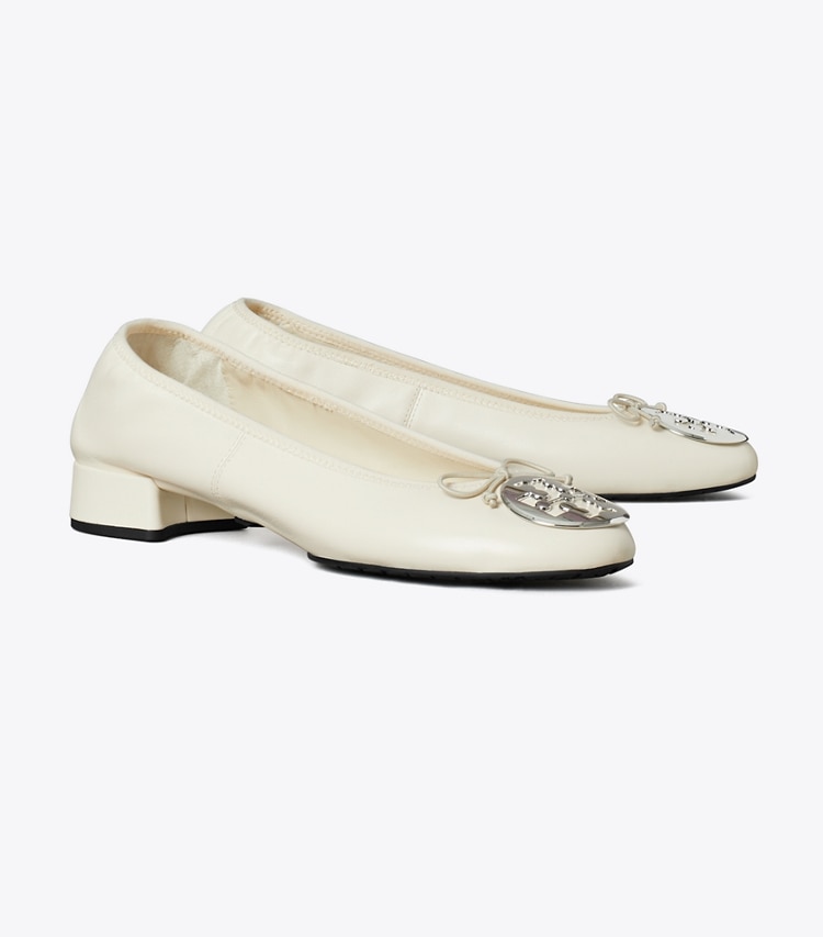 Tory Burch designer flats Reva Heeled Ballet in LIGHT CREAM / SILVER angle