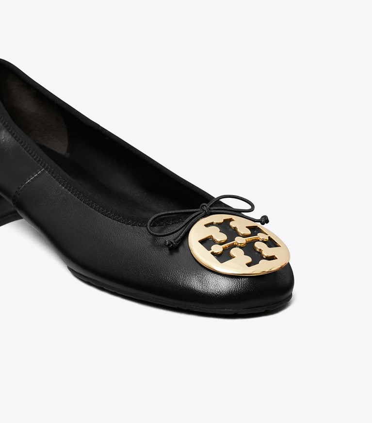 Tory Burch designer flats Reva Heeled Ballet in PERFECT BLACK / GOLD angle