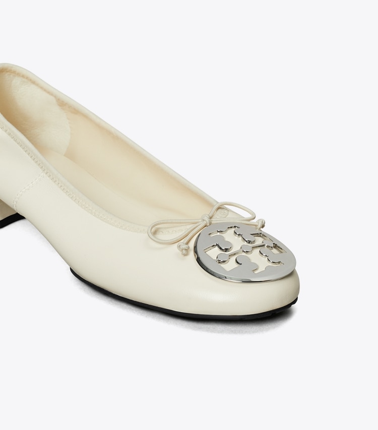 Tory Burch designer flats Reva Heeled Ballet in LIGHT CREAM / SILVER detail
