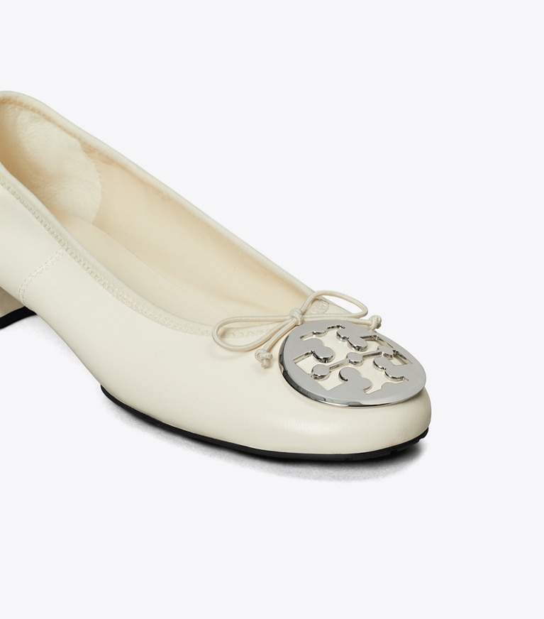 Tory Burch designer flats Reva Heeled Ballet in LIGHT CREAM / SILVER angle