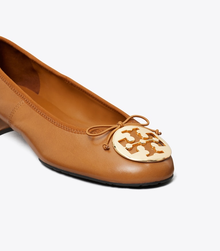 Tory Burch designer flats Reva Heeled Ballet in PECAN PRALINE / GOLD angle