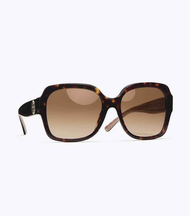 Tory Burch designer sunglasses & eyewear Reva Large Square Sunglasses in Dark Tortoise front