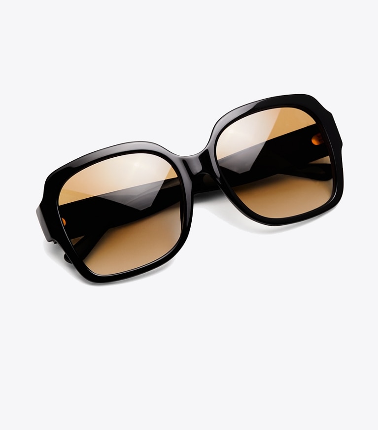 Tory Burch designer sunglasses & eyewear Reva Large Square Sunglasses in Black front