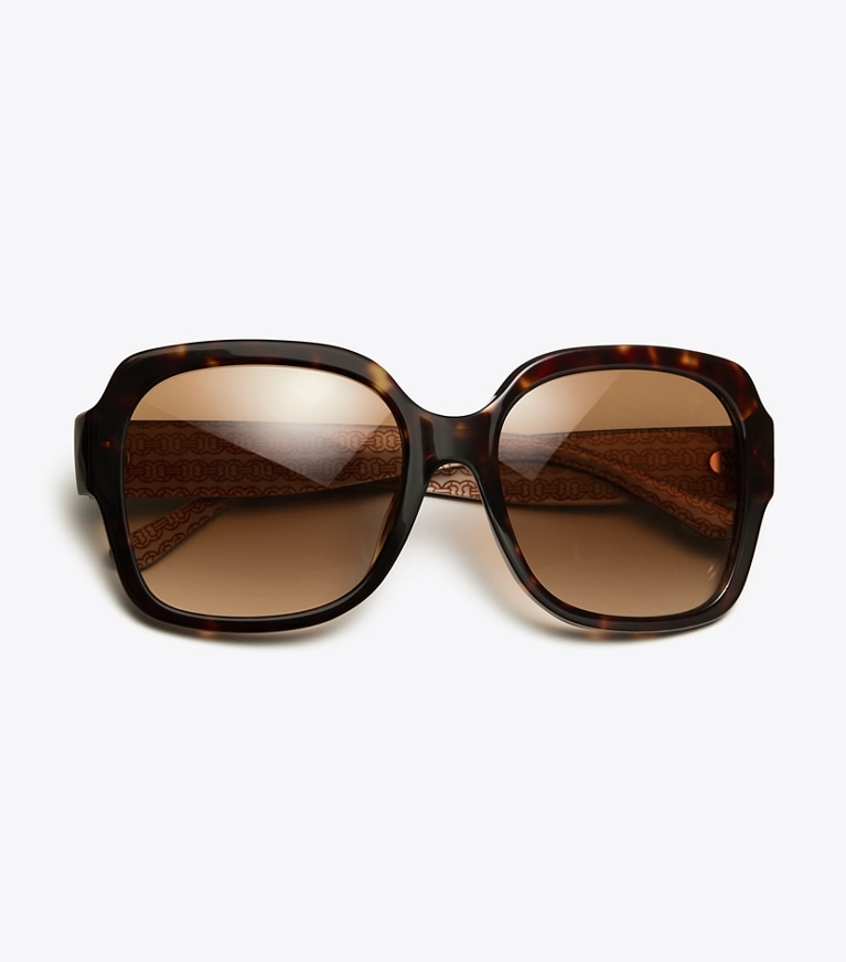 Tory Burch designer sunglasses & eyewear Reva Large Square Sunglasses in Dark Tortoise front