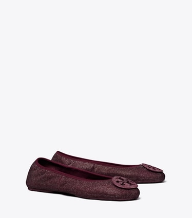 Tory Burch designer flats Reva Pavé Travel Ballet in Merlot / Merlot angle