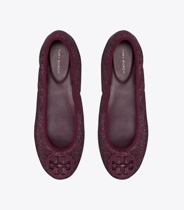 Tory Burch designer flats Reva Pavé Travel Ballet in Merlot / Merlot overhead