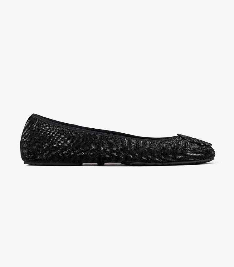 Tory Burch designer flats Reva Pavé Travel Ballet in PERFECT BLACK / PERFECT BLACK side