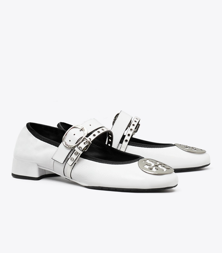 Tory Burch designer flats Reva Punk Heeled Ballet in CIRRUS CLOUD / SILVER additional