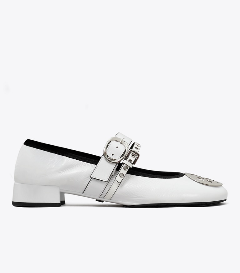 Tory Burch designer flats Reva Punk Heeled Ballet in CIRRUS CLOUD / SILVER additional