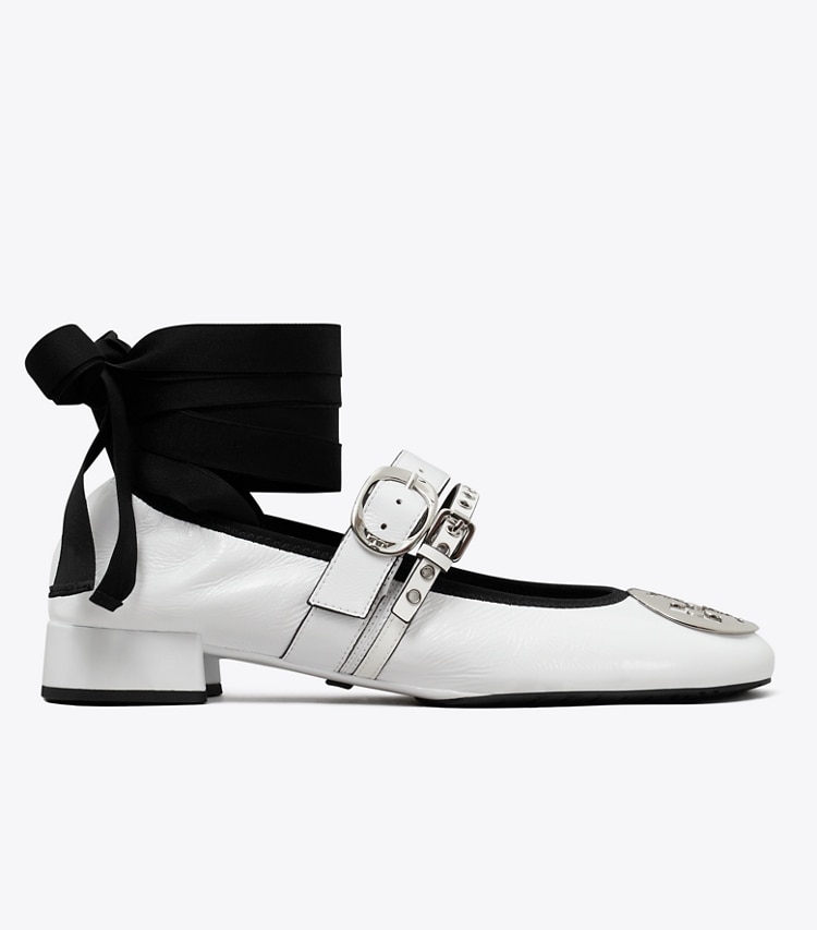 Tory Burch designer flats Reva Punk Heeled Ballet in CIRRUS CLOUD / SILVER side