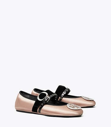 Tory Burch designer flats Reva Punk Travel Ballet in SATIN BLUSH angle