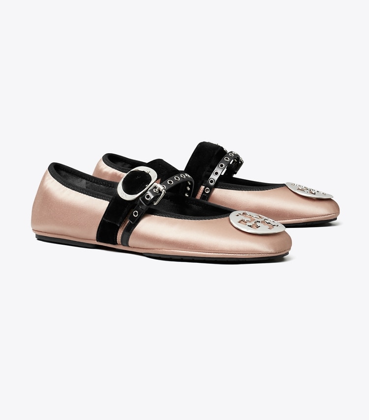 Tory Burch designer flats Reva Punk Travel Ballet in SATIN BLUSH angle