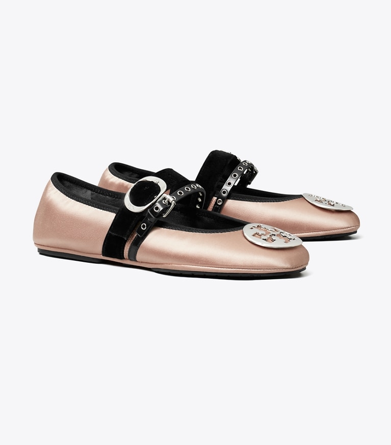 Tory Burch designer flats Reva Punk Travel Ballet in SATIN BLUSH angle