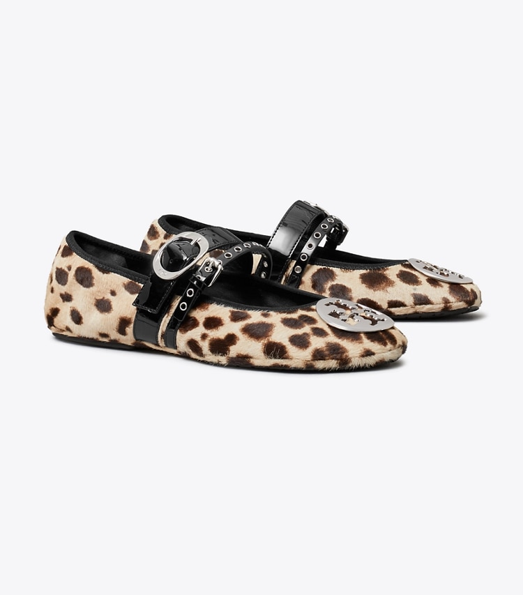Tory Burch designer flats Reva Punk Travel Ballet in CHEETAH SPOTS / SILVER angle