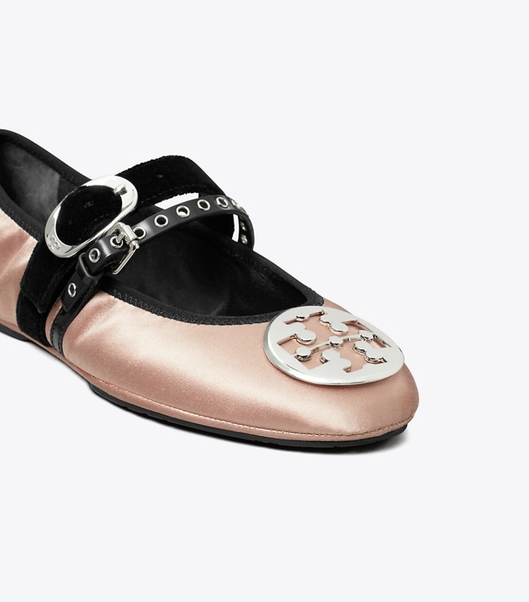 Tory Burch designer flats Reva Punk Travel Ballet in SATIN BLUSH detail