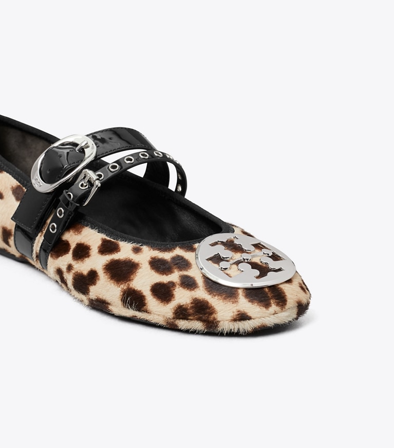 Tory Burch designer flats Reva Punk Travel Ballet in CHEETAH SPOTS / SILVER detail