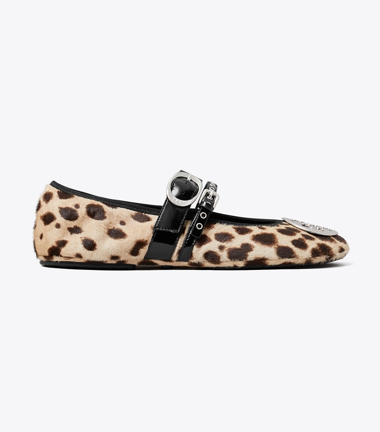 Tory Burch designer flats Reva Punk Travel Ballet in CHEETAH SPOTS / SILVER side