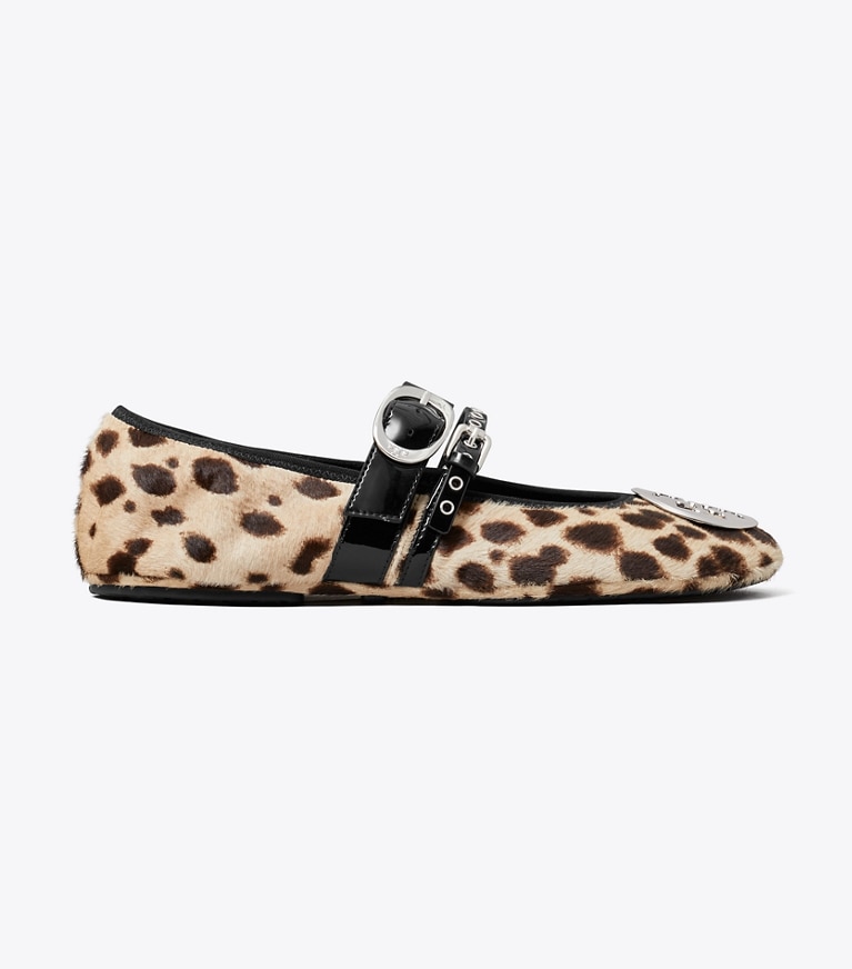 Tory Burch designer flats Reva Punk Travel Ballet in CHEETAH SPOTS / SILVER side